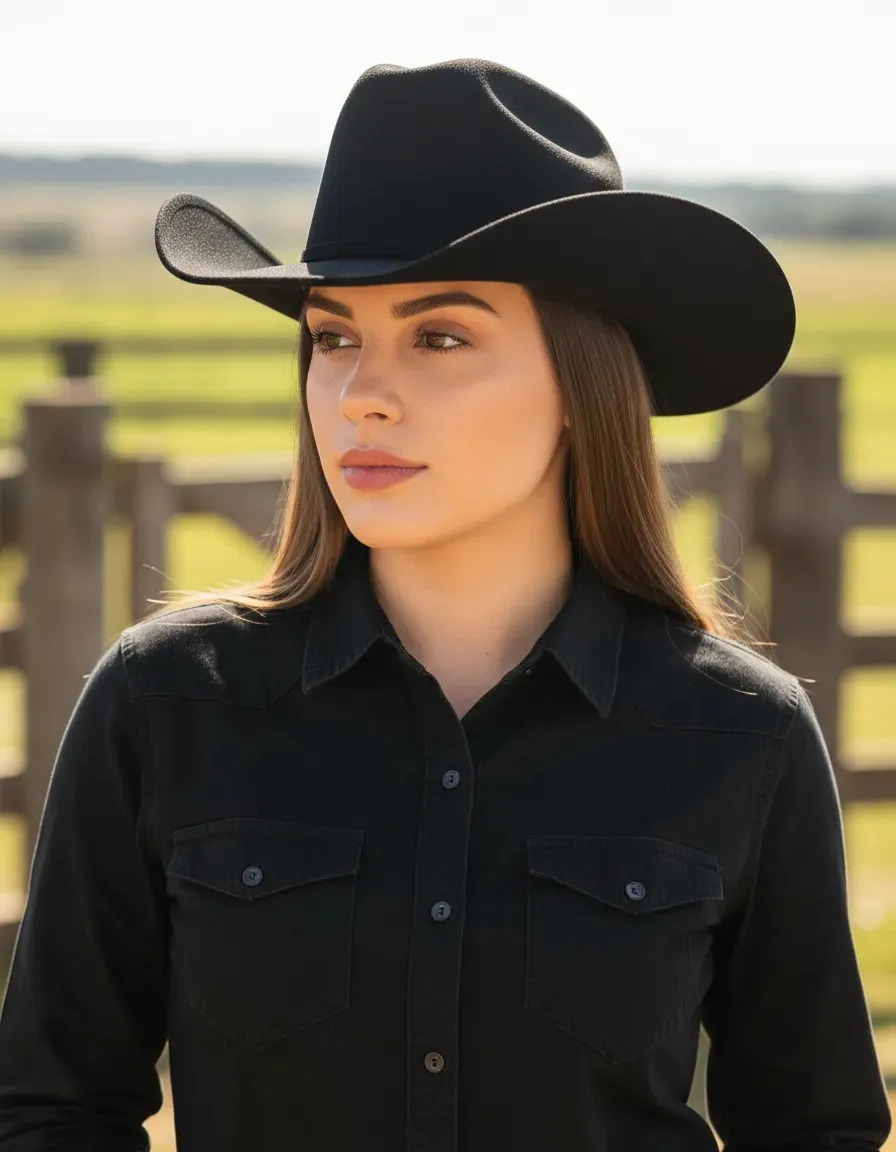 Chapéu Country Ana Castela Vaqueira Rodeio Sertanejo Cowgirl Cor Preto Tamanho Un