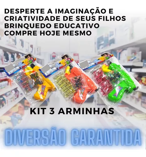 Kit 3 Arma Brinquedo Pistola Pressão Dardos Bolas Gel Orbeez