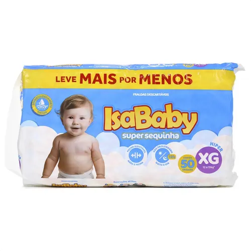 Fraldas Descartáveis Super Sequinha Isa Baby XG com 50 Unidades