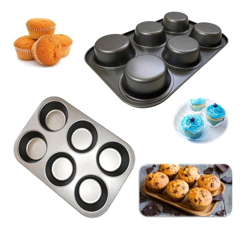 Molde Antiadherente Magdalenas 6 Cavidades Cupcake Muffins 