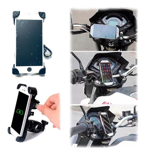 Base Soporte Para Celular Moto Bici Cargador Usb Universal