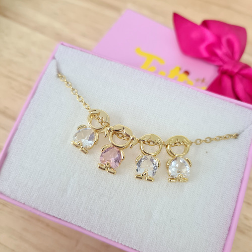 Collar De 4 Hijos Personalizable - Dijes Niña Y Niño - Mama 1 Hija Y 3 Hijos