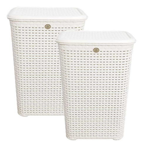 2 Cestos Canasta Organizador Rattan Con Tapa Plástico