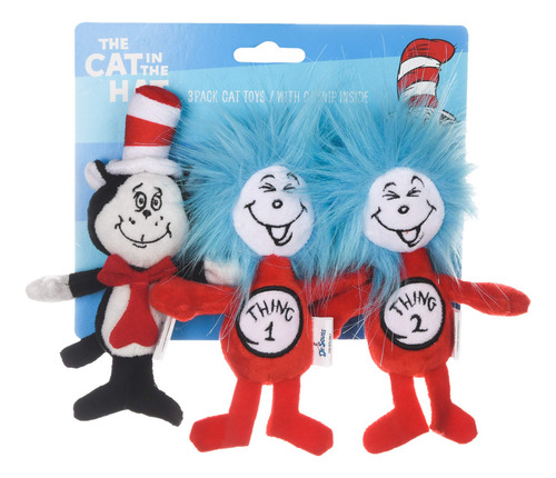 Dr. Seuss para animais de estimação The Cat In The Hat - Brinquedos de pelúcia. Brinquedos Catnip Color The Cat, The Thing 1 e The Thing 2
