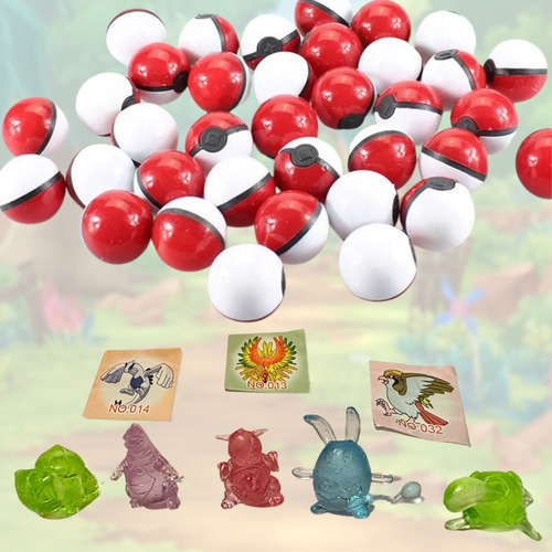 50 Pokebolas Mini Con Muñeco Y Stickers 3.4 Cm Colección