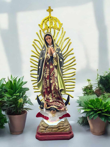 Virgen De Guadalupe 50 Cm En Resina Con Ojo De Cristal
