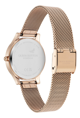 Olivia Burton Reloj Dama Wonderlust 24000213 Oro Rosa 30mm Correa Dorado Bisel Dorado Fondo Blanco