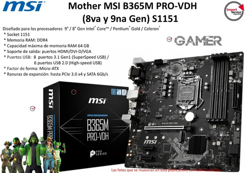 Mother Msi B365m Pro-vdh (8va Y 9na Gen) S1151 Gamer