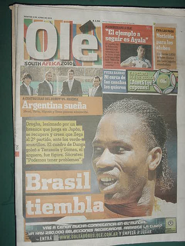 Diario Ole 8/6//10 Mundial Futbol South Africa Drogba Brasil