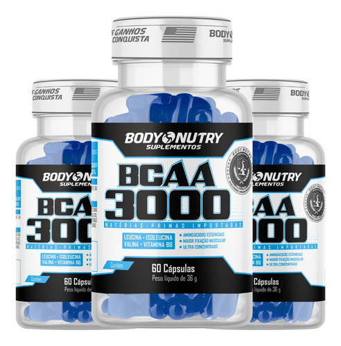 Bcaa Body Nutry Melhor Suplemento P/ Sua Saúde 180 Cápsulas Sabor Sem Sabor