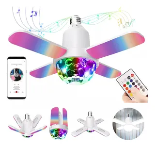 Foco Lámpara Con Bocina Led Rgb Bluetooth Control 4 Aspas