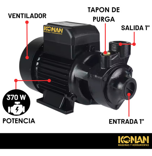 Bomba Periferica Konan 1/2hp Altura 28mts Caudal 28 L/min Succion 8 Mts