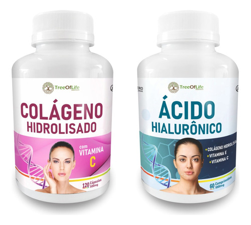 Colágeno Hidrolisado Vitamina C 120cp Ácido Hialurônico 60cp