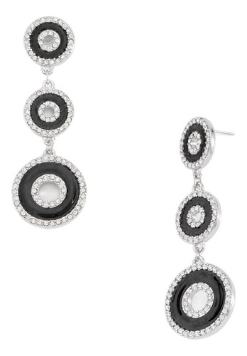 Aretes Luxury Largos Esmalte Negro Y Brillantes Elegantes