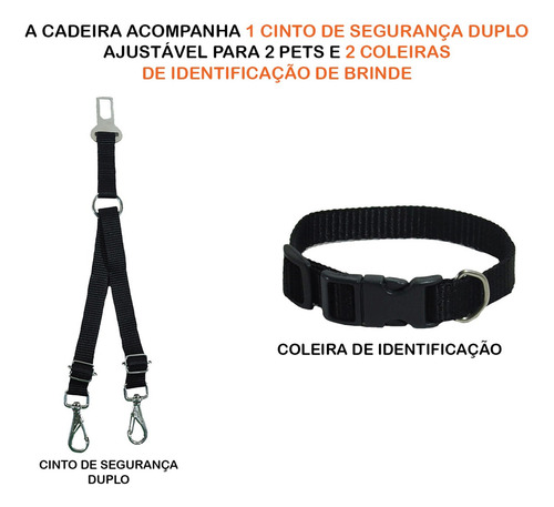 Cadeira Assento Grande Carro Para 2 Pets Juntos Cães Médio Cor Preto