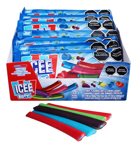 Icee Ropes Caramelo Suave Con Sabores Dulce Frutales 12 Pz