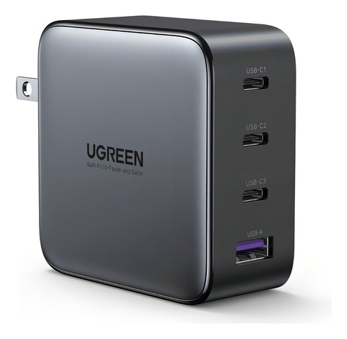 Cargador De Pared Ugreen Carga Rapida 100w Gan 3 Usb C 1 Usb Negro