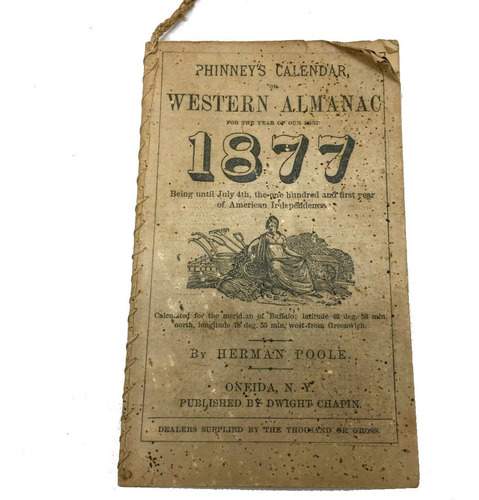 Antiguo Almanaque-calendario 1877, Phinney Western, Original