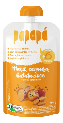 Papinha Orgânica Maçã, Cenoura, Batata-Doce Papapá Squeeze 100g