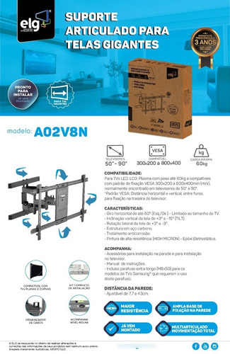 Imagem 4 de 5 de Suporte Articulado Tv Gigante De 50 A 90 Pol ELG A02v8n