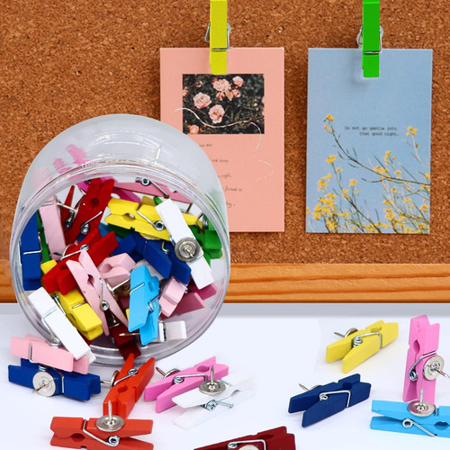 50 Clips De Alfiler, Multicolor Con Clips De Madera, Clips D