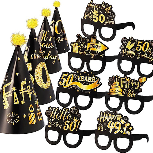 26 Piezas 50 Cumpleaños Decoracion Gafas Y Sombreros Kits Ne