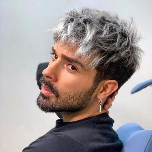 Negro Gris Corto Recta Sintética Pelucas For Los Hombres