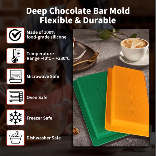 Molde Para Barra De Chocolate Dubai Modelo Profundo 2 Unidad Verde, Amarillo (green & Yellow)