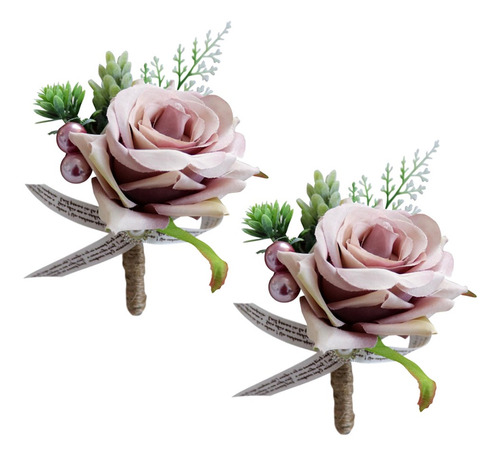 Imagen 11 de 12 de 2 Piezas Romántica Boda Fiesta Rosa Flor Boutonniere
