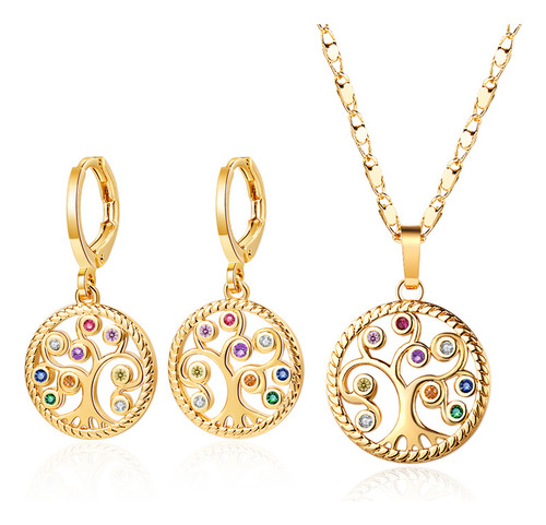 Sjx Collar Y Aretes Mujer Dije Árbol De La Vida Chapa En