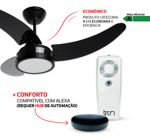 Ventilador De Teto Búzios Max Led Preto 127V Com Controle Remoto Compatível Com Alexa