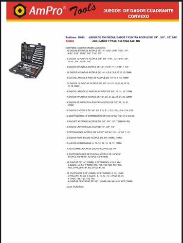 Imagen 2 de 3 de Juego De Herramientas Ampro Tools Francesas De 136 Piezas
