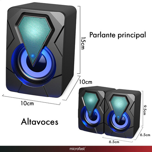 Imagen 8 de 8 de Parlante Gamer 2.1 Ultra Iluminacion Subwoofer Para Pc Tv