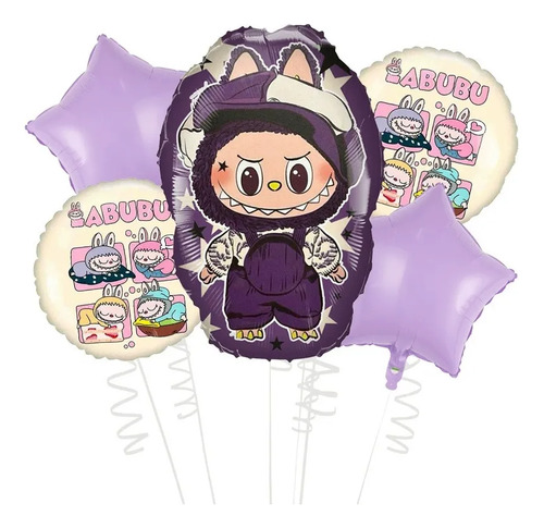 Globos Metálicos De Cumpleaños Decoración Labubu Fiesta Violeta Morado