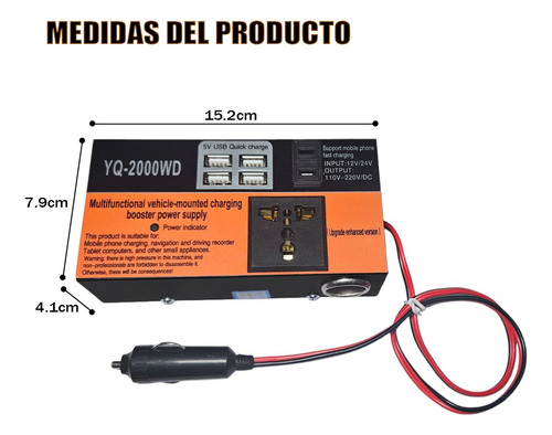 Inversor De Voltaje Auto Convertidor Corriente 200w 12v-220v