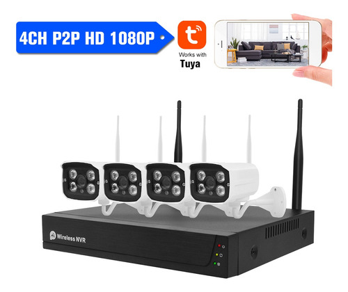 Imagen 1 de 9 de 4ch 1080p Hd Wifi Nvr Kit Con 4 Unids 1080p 2.0mp Inalámbric