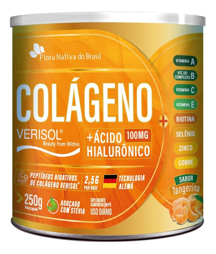 Colágeno Verisol Com Ácido Hialurônico Flora Nativa 250g Sabor Tangerina