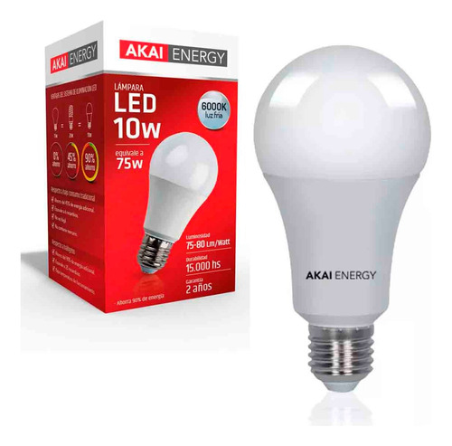 Lámpara Led Foco 10w Rosca Común E27 Akai Energy | Pack X 5