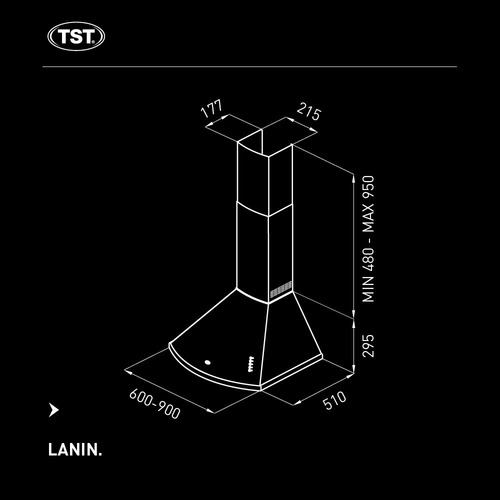 Imagen 4 de 10 de Extractor De Cocina Tst Lanin Inox Pared 600mmx295mmx510mm