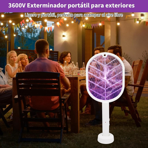 Raqueta Mata Mosquitos Electrico Recargable Moscas Mosquitos Blanco