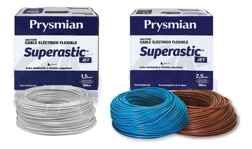 Cable Unipolar Prysmian 2.5 Celeste Y Marron+1.5 Blanco X100