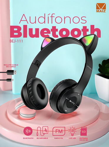 Audifonos Bluetooth Diadema Inalambricos Radio Manos Libres Color Negro