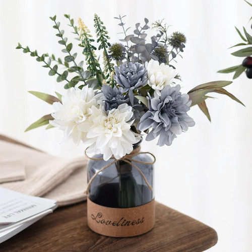 Meglorya Flores Artificiales De Hortensias Azules Y Blancas 