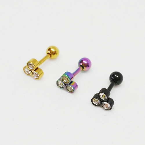 Piercing Aro Helix Trio Triangulo Strass Acero Quirurgico Color Tornasol