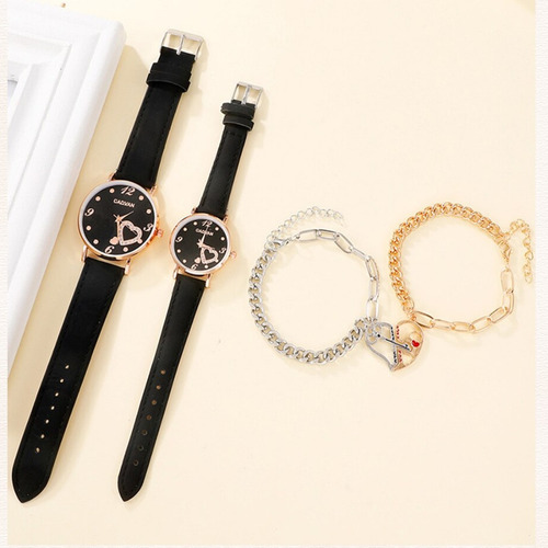 Set 2 Reloj Caballero Dama Pareja Color Negro Con Pulseras