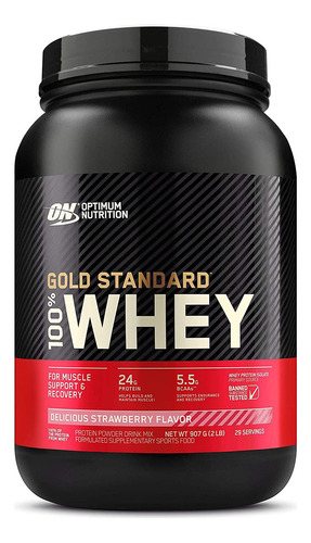 Whey Protein 100% Gold Standard Optimum Nutrition 907g Sabor Delicious Strawberry