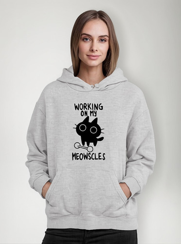 Poleron Gatito Fitness Trabajando En Mis Musculos Kawaii Style Swag Moda Mujer Kawai Gato