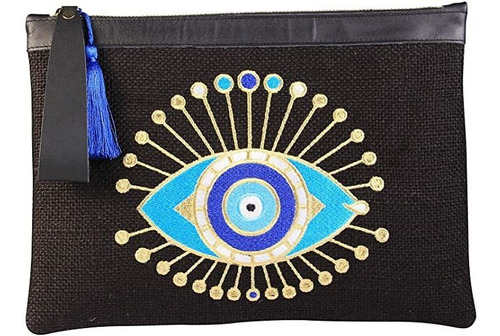 Bolso De Mano De Yute Negro Con Bordado De Ojos Malvados Pa.