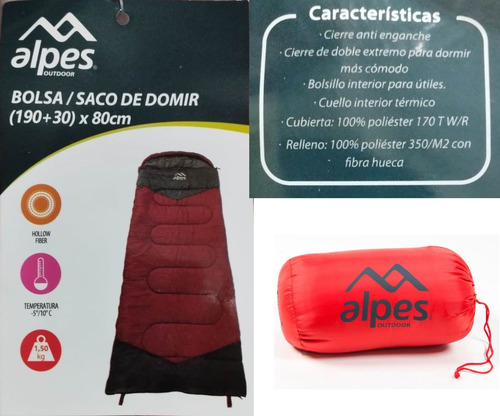 Bolsa De Dormir Alpes Amundsen 350gr/m2 Hollow Fiber . .
