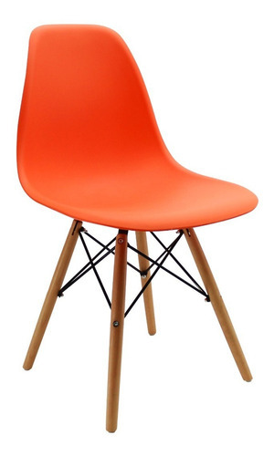 Silla Eames Para Comedor, Sala, Con Patas En Madera Color de la estructura de la silla Naranja